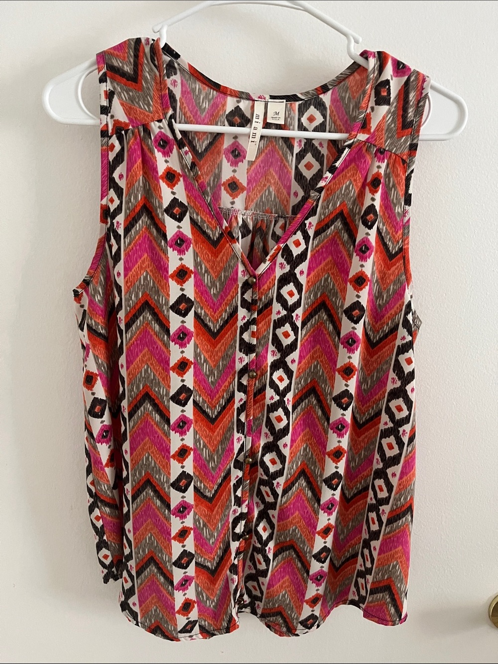 Sleeveless Chevron Print Tank Top - Pink & Orange